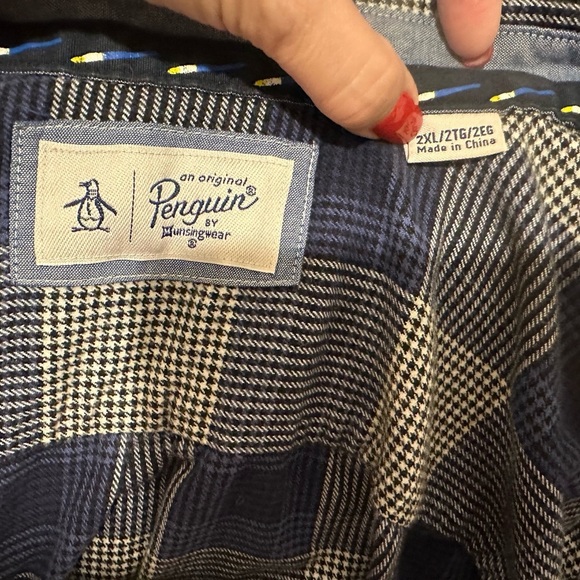 PENGUIN XXL Navy Blue White Plaid Flannel Button Down Shirt R $98 - Picture 3 of 10